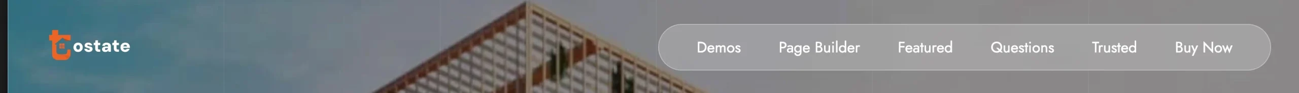 Modern building with navigation menu overlay